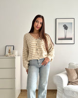 Strickjacke gestreift Taupe