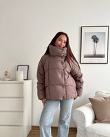 Puffer Jacke mit hohem Kragen Taupe