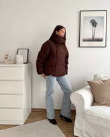 Puffer Jacke mit hohem Kragen Braun