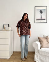 T-Shirt mit Dots Braun/Weiß