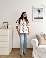 T-Shirt mit Dots Weiß/Braun