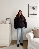 Kurze Oversized Puffer Jacke Schwarz
