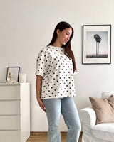 T-Shirt mit Dots Weiß/Braun