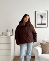 Kurze Oversized Puffer Jacke Braun