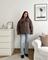 Kurze Oversized Puffer Jacke Taupe