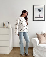Longsleeve mit Dots Weiß/Braun