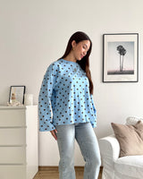 Longsleeve mit Dots Hellblau/Braun