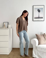 Polo-Shirt gestreift Strick Hellbraun/Braun