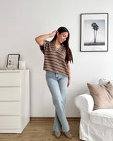 Polo-Shirt gestreift Strick Hellbraun/Braun