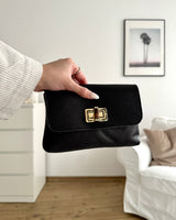 Clutch Bag mit Holzverschluss Schwarz