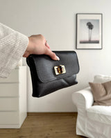 Clutch Bag mit Holzverschluss Schwarz