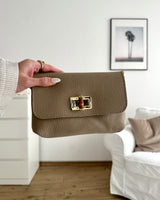 Clutch Bag mit Holzverschluss Taupe