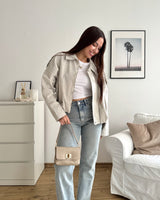 Clutch Bag mit Holzverschluss Taupe