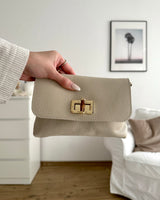 Clutch Bag mit Holzverschluss Beige