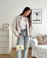 Clutch Bag mit Holzverschluss Beige