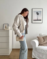 Clutch Bag mit Holzverschluss Beige