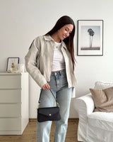 Clutch Bag mit Bast Schwarz