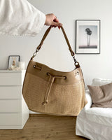 Leder-Bast-Shopper Camel