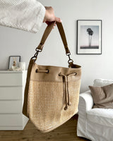 Leder-Bast-Shopper Camel