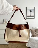 Leder-Bast-Shopper Braun