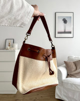 Leder-Bast-Shopper Braun