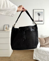 Leder-Bast-Shopper Schwarz