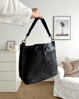 Leder-Bast-Shopper Schwarz