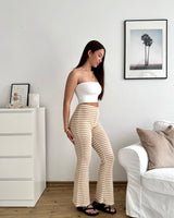 Schlaghose gestreift Strick Beige
