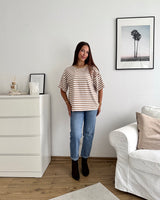 T-Shirt mit Streifen Camel/Weiß