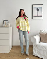 Longsleeve Patch mit Streifen Gelb/Pink