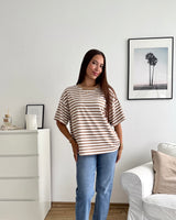 T-Shirt mit Streifen Camel/Weiß