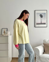 Longsleeve Patch mit Streifen Gelb/Pink