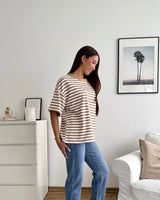 T-Shirt mit Streifen Camel/Weiß