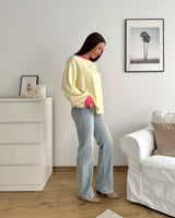 Longsleeve Patch mit Streifen Gelb/Pink