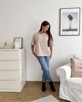 T-Shirt mit Streifen Camel/Weiß