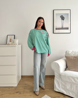 Longsleeve Patch mit Streifen Grün/Pink
