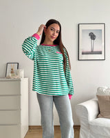 Longsleeve Patch mit Streifen Grün/Pink