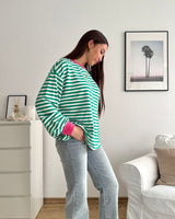 Longsleeve Patch mit Streifen Grün/Pink
