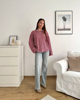 Longsleeve Moment mit Streifen Weinrot