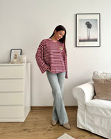 Longsleeve Moment mit Streifen Weinrot