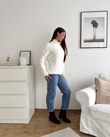 Strickjacke mit Zipper Creme
