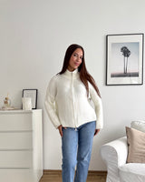 Strickjacke mit Zipper Creme