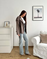 Kurzer Kunstleder Trenchcoat Taupe