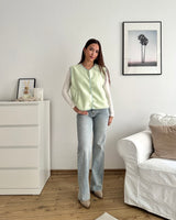 Kurze Teddy Weste mit Knopfleiste Pastell Mint