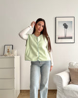 Kurze Teddy Weste mit Knopfleiste Pastell Mint