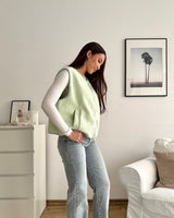 Kurze Teddy Weste mit Knopfleiste Pastell Mint