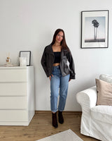 Kunstlederjacke mit hohem Kragen Dunkelbraun