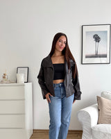 Kunstlederjacke mit hohem Kragen Dunkelbraun