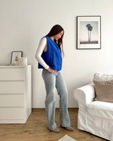 Kurze Teddy Weste mit Knopfleiste Royalblau