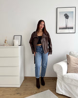 Kunstlederjacke mit hohem Kragen Braun